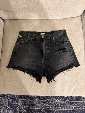 Citizens of Humanity High-Rise Distressed Black Denim Shorts / Size 27